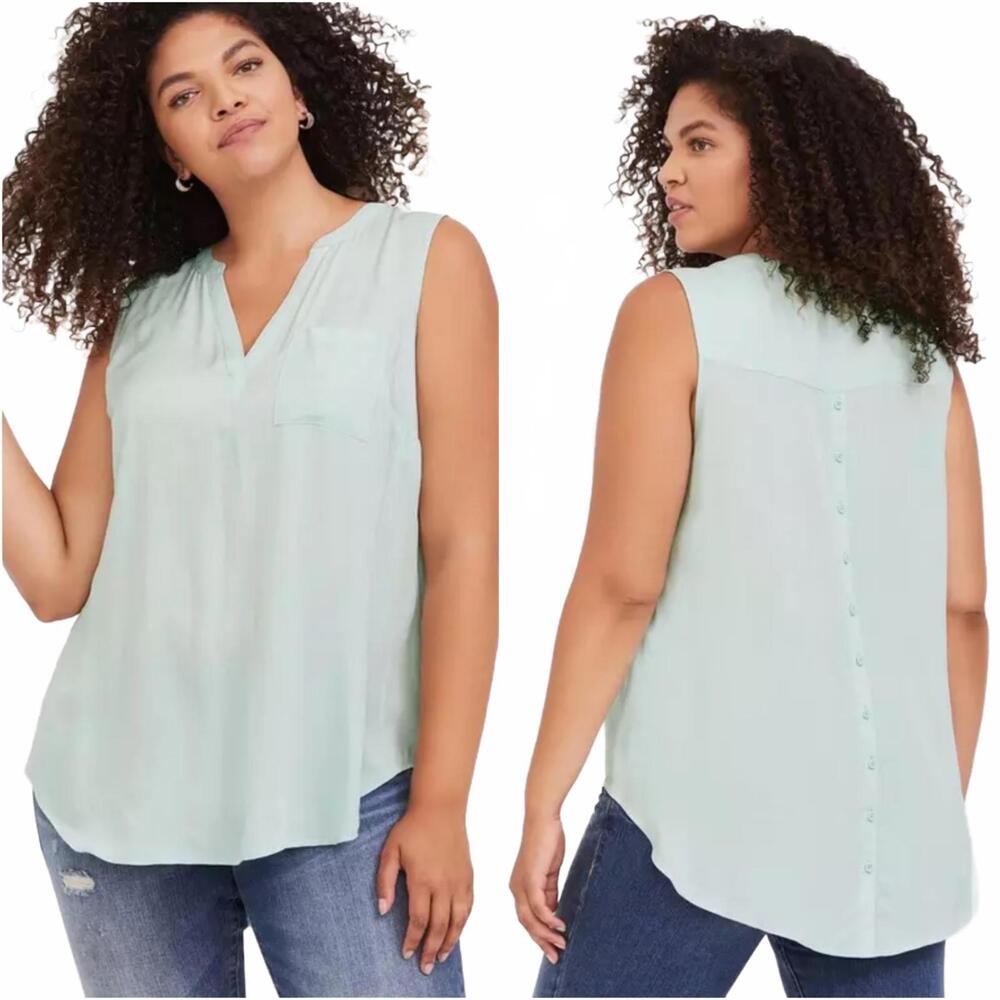 Torrid Light Blue Twill Button Back Sleeveless Tank Plus Size 2X